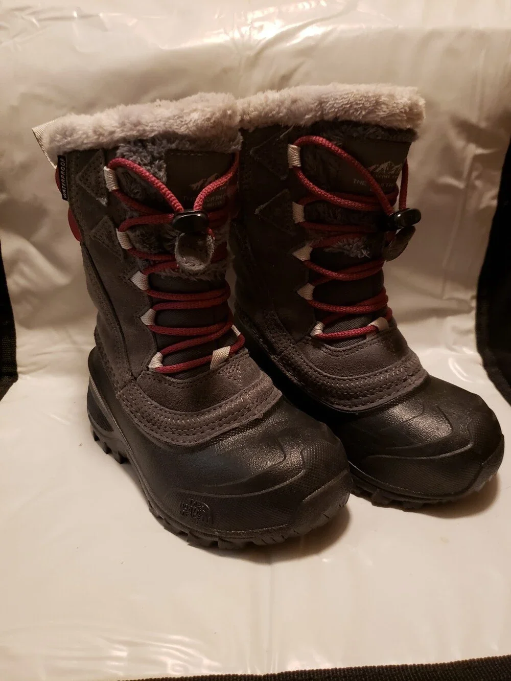 Kids Waterproof Winter Boots - Gray with Maroon Accents